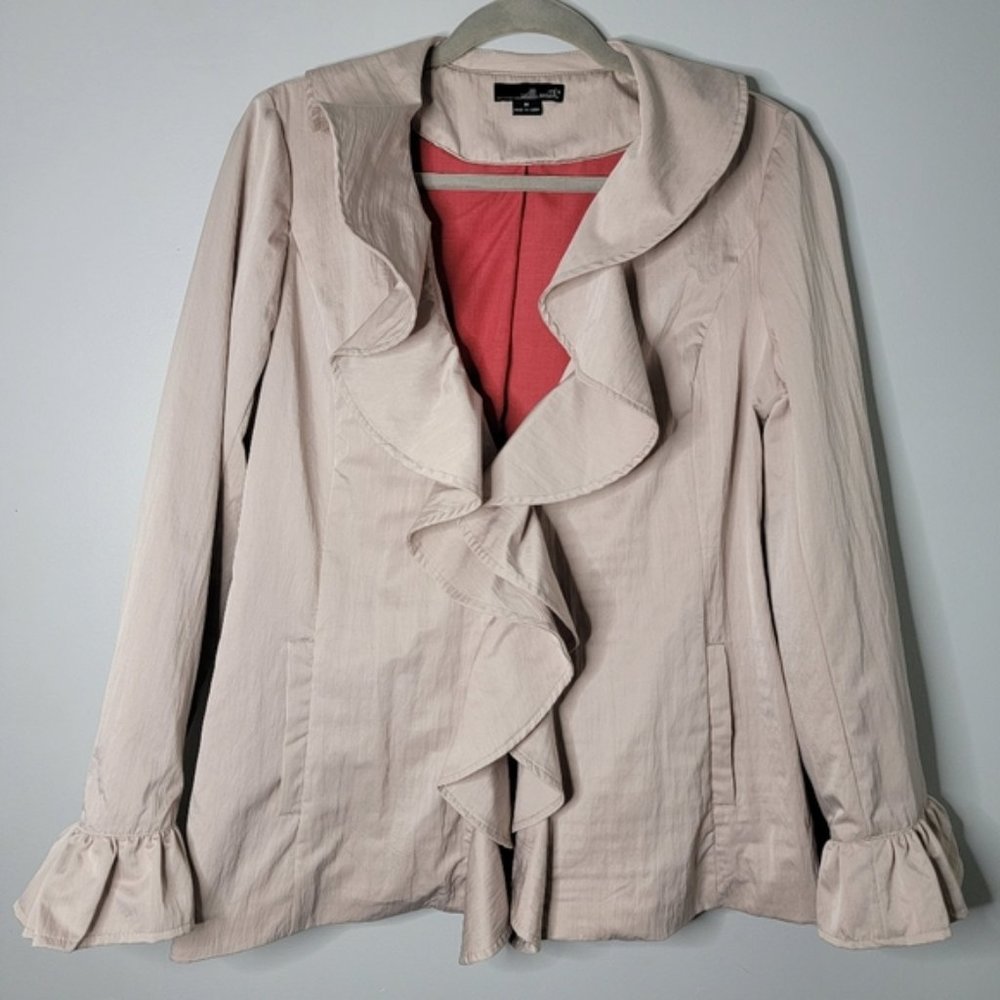 Willi Smith Medium Cream Ruffle Blazer Jacket with Orange Lining